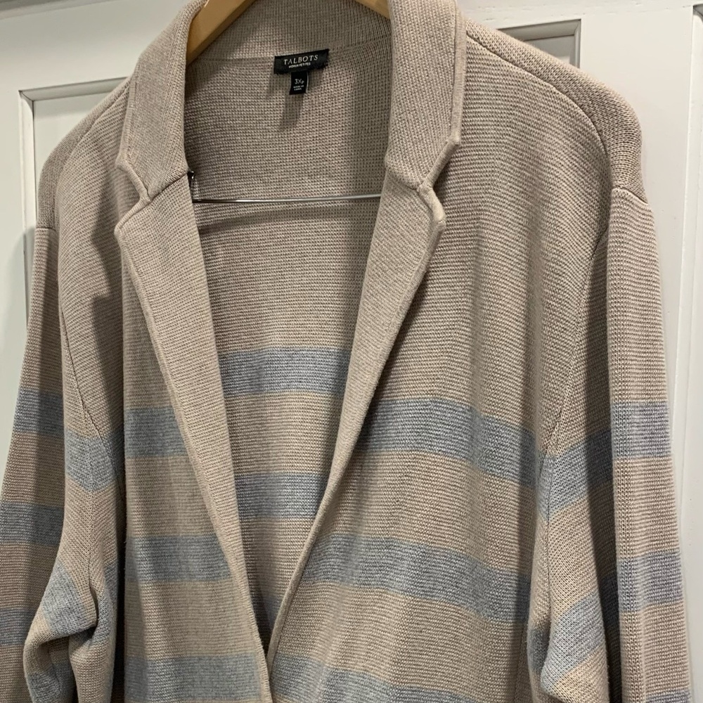 Talbots Sweater Jacket in Oatmeal & Grey  NWOT 3XP